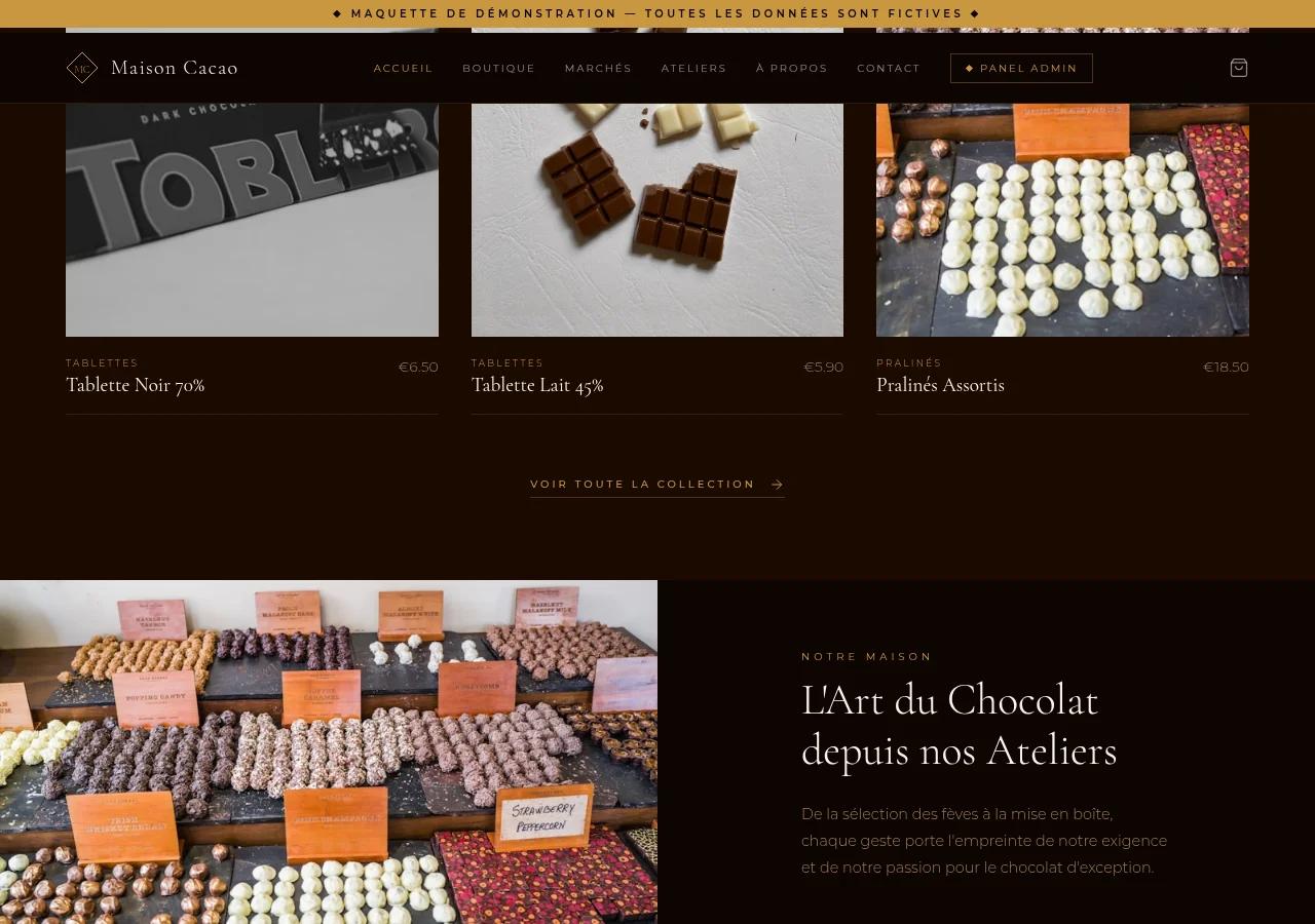 Chocolaterie Artisanale — SPA React + Admin